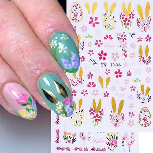 Easter Bunny Nail Art Stickers - 12 Sheets 3D Self-Adhesive Rabbit Decals