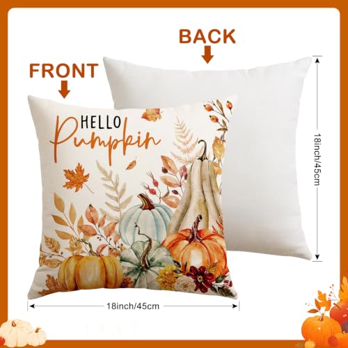 Artscope Fall Pumpkin Throw Pillow Covers - Set of 2, 18" x 18" Orange