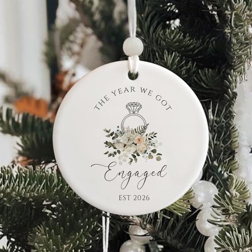 First Christmas Engaged Ornament 2026 - Wedding Keepsake Ceramic Decoration - Variation of Engaged Ornament 2026
