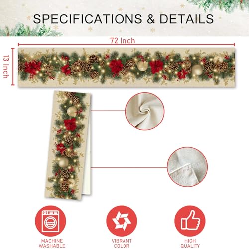 Christmas Poinsettia & Pinecones Table Runner - Holiday Decor, 13 x 72 Inch, Variation of THIS listing