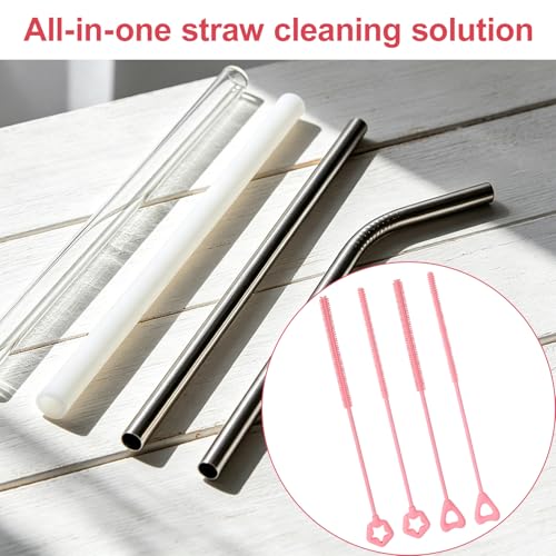 Penitue Silicone Straw Cleaner Brushes - 4 Pack, Pink Star & Heart