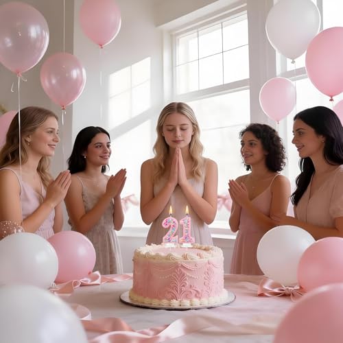 Pink Glitter Number 21 Birthday Candle - Colorful Cake Topper