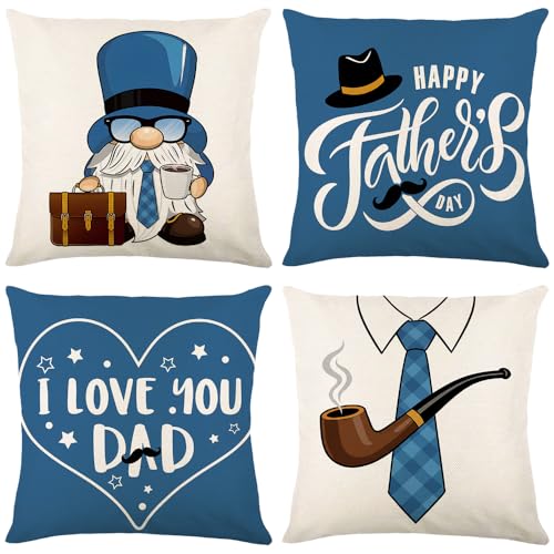 Karii Father's Day Pillow Covers Set of 4 - Navy Blue Gnome Decor