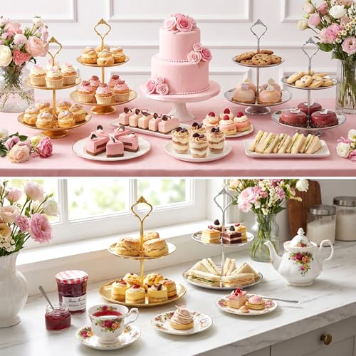 Tucnoeu 5 Sets Tiered Tray Hardware Kit - Gold & Silver Cake Stand