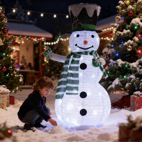 42-Inch Green Snowman Christmas Collapsible Decor Lighted Outdoor Indoor Garden