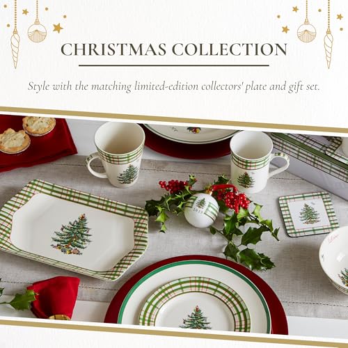 Spode Christmas Tree Checkered Porcelain Collector Tray Holiday Serving