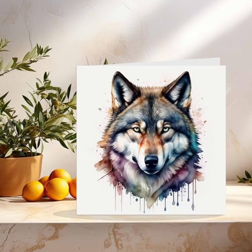 Watercolour Wolf Greeting Card - Premium 145mm x 145mm