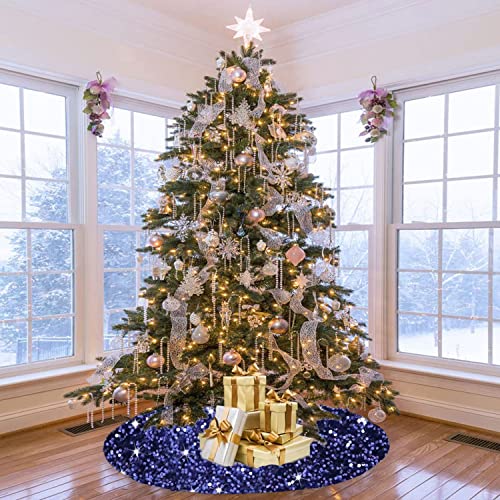Navy Blue Christmas Tree Skirt 36 Inch Sequin Velvet Holiday Decor - Variation of Navy Blue / 36 Inch