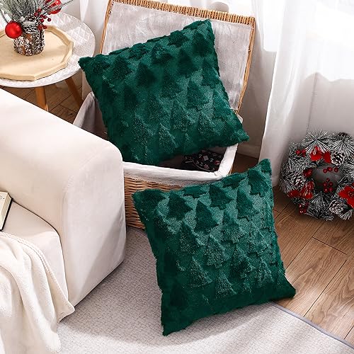 Tosleo Christmas Tree Throw Pillow Covers, Soft Faux Fleece, 18x18, Set of 2