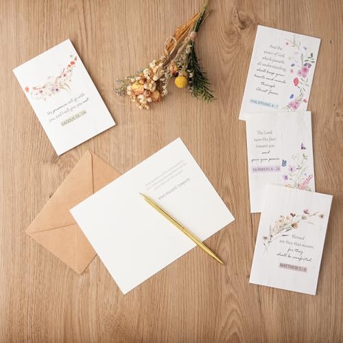 24-Pack Religious Sympathy Cards with Envelopes & Stickers - Floral Designs