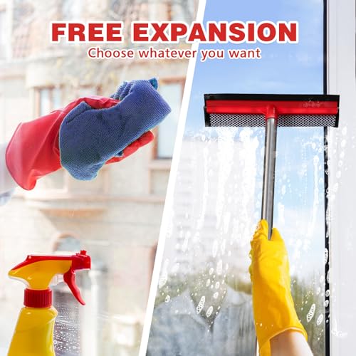 2-in-1 Window Squeegee with 59-Inch Extendable Pole for Glass Cleaning