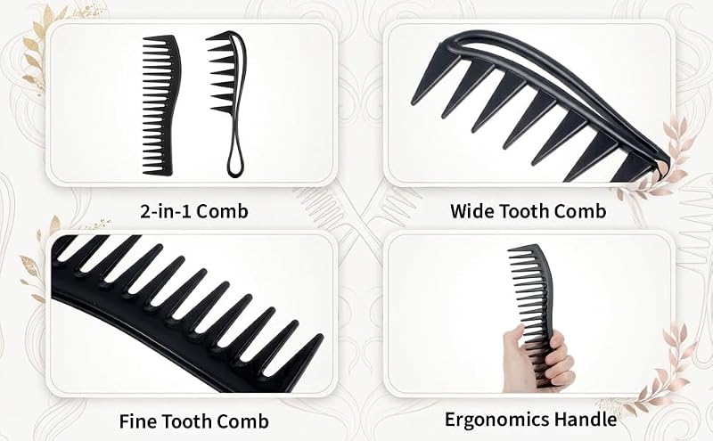 Shimmeroo 2-Pack Wide Tooth Comb Set for Curly and Wet Hair