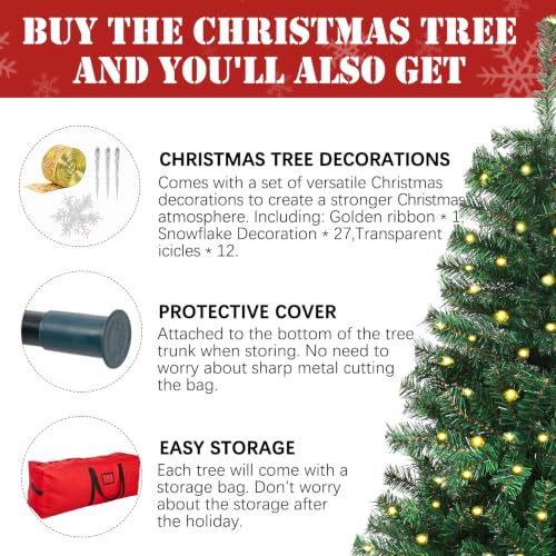 Pre-Lit Green Small Christmas Tree 5FT with 600 PVC Branches & 200 Warm Lights - Variation of Prelit Green / 5ft