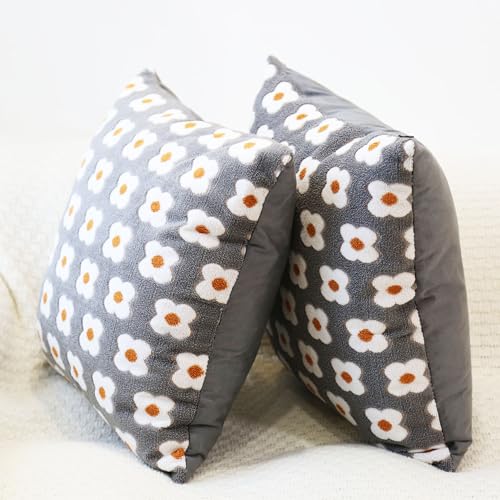 Grey Boho Velvet Throw Pillow Covers 18x18 Inches (Pack of 2)