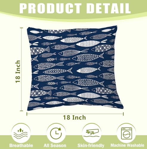 Coastal Blue Fish 18x18 Pillow Cover for Home Decor