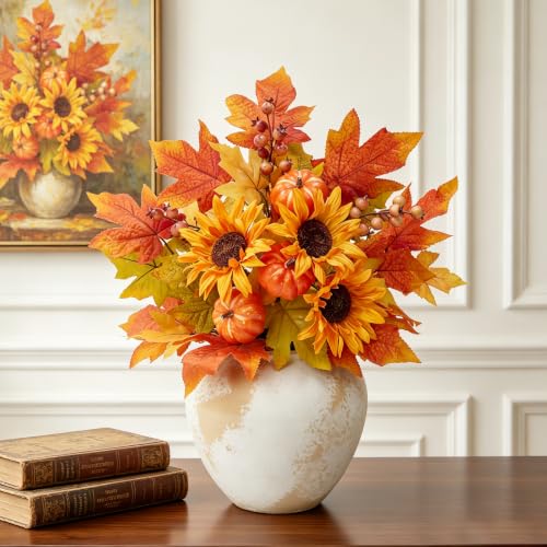 Fall Flowers Artificial Bouquet - Sunflower & Pumpkin Decor, 4PCS