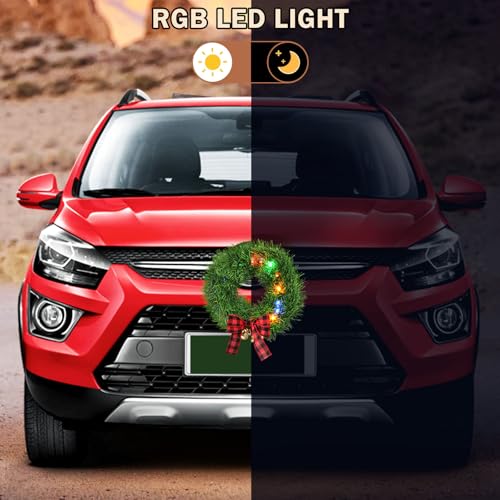 2-Piece RGB LED Car Wreaths for Truck Decorations - Festive Holiday Vehicle Decor
