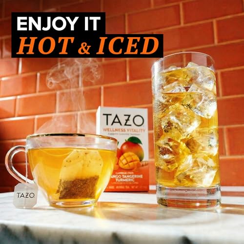 TAZO Wellness Vitality Mango Tangerine Turmeric Tea Bags - 16 Count (Pack of 6)