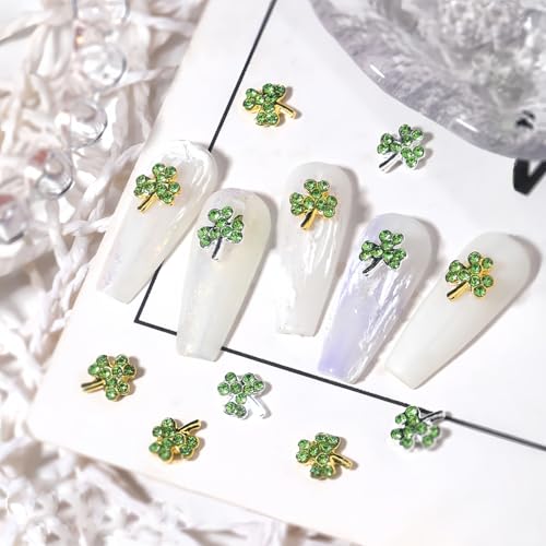 Shamrock Nail Charms 20Pcs St. Patrick's Day Rhinestones for Acrylic Nails