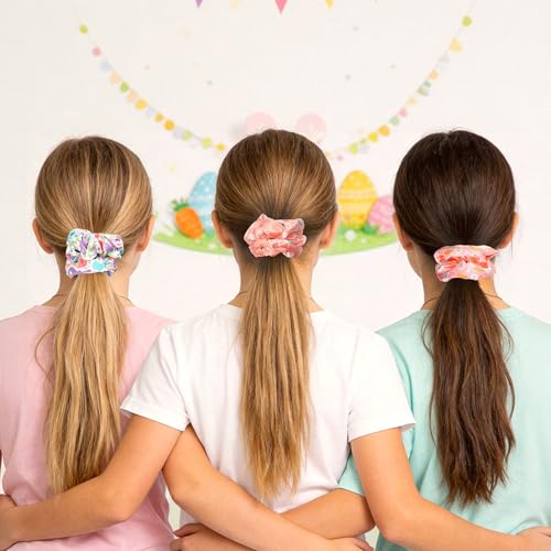 Doneace Easter Hair Scrunchies 3-Pack Satin Bunny Rabbit Hair Ties