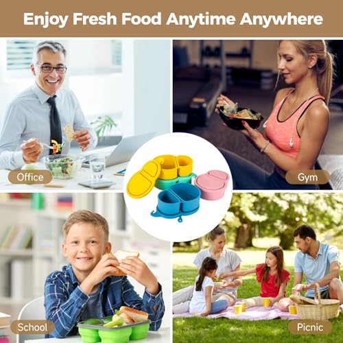 4Pcs Reusable Silicone Snack Containers with Lids - Pink, Blue, Green, Yellow