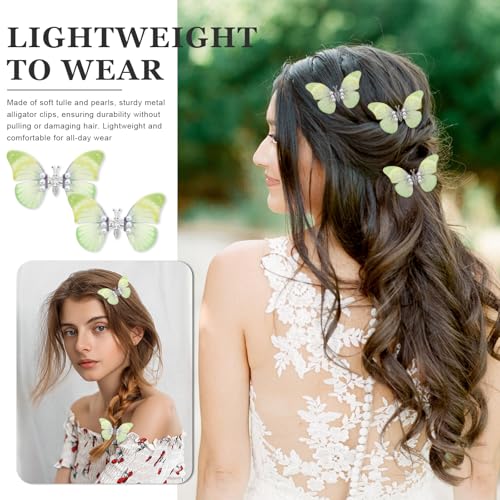 Gradient Butterfly Hair Clips with Moving Wings and Pearls 2Pcs
