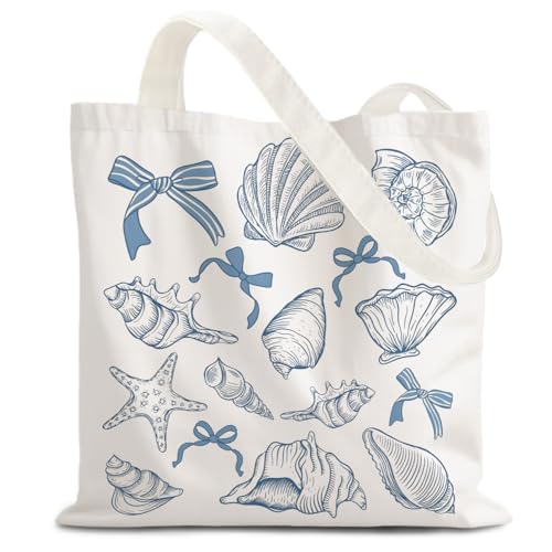 Ocean Beach Blue Shell Reusable Canvas Tote Grocery Shopping Bag