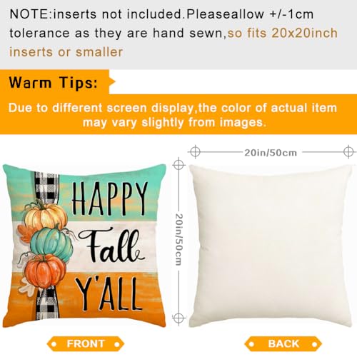 RABUSOFA 20x20 Inch Teal Pillow Covers Set of 4 - Fall Pumpkin & Leaves
