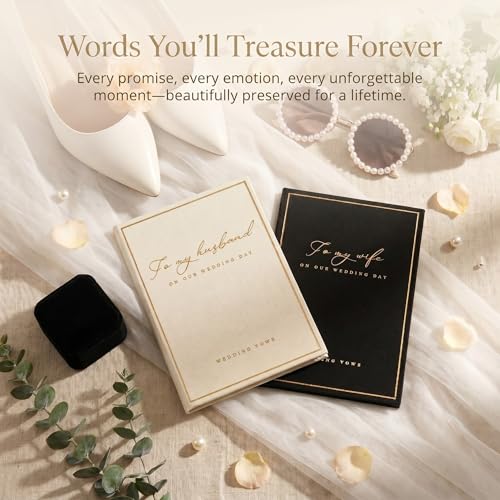 Elegant His and Her Wedding Vow Books - Black & White with Gold Foil