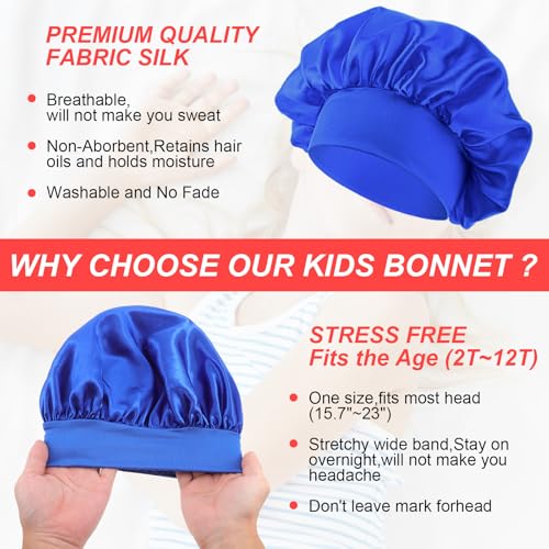 Qianyu 3 Pcs Kids Satin Sleep Bonnet - Silky Elastic Hair Wrap Cap