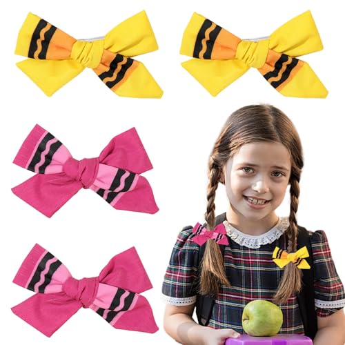 Threetols 4pcs Velvet Pencil Back to School Hair Bow Clips for Girls