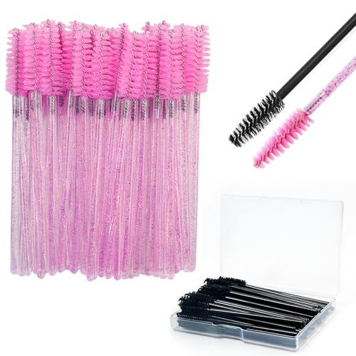 100 Pcs Disposable Mascara Wands & Eyelash Spoolies with Storage Case