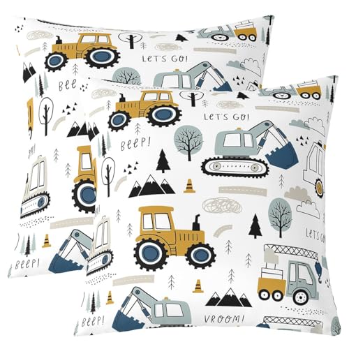 Feelyou Construction Truck Throw Pillow Covers, 22x22 Inch Set of 2