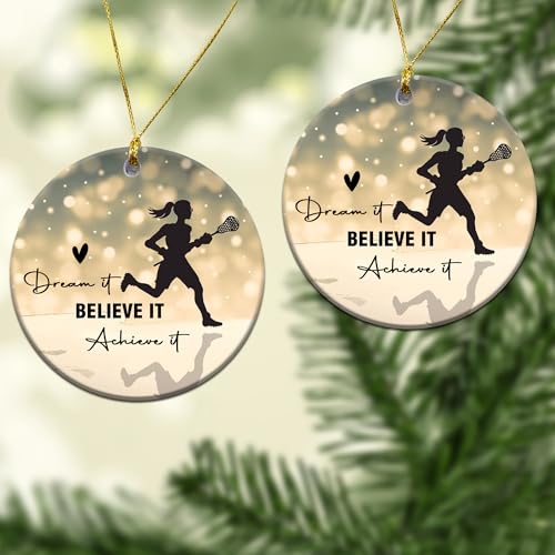 Girls Lacrosse Ornament for Christmas Tree - Cor2 Ceramic 3-Inch Holiday Decoration