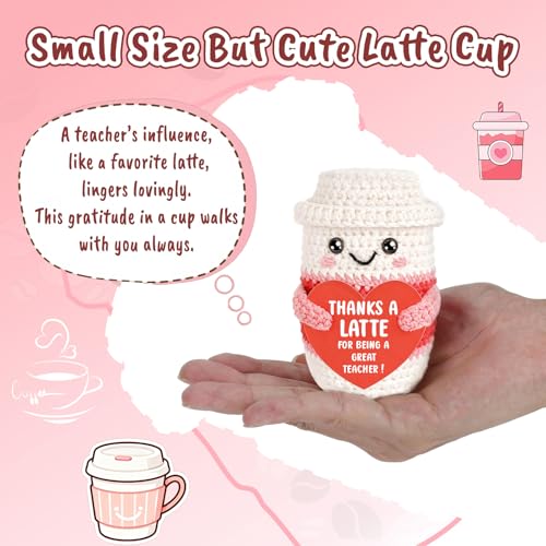 Teacher Appreciation Gift - Handmade Crochet Latte with Message Card