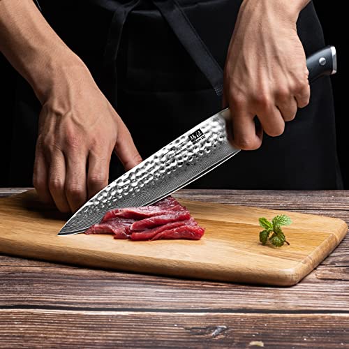 Damascus Steel Chef Knife 8 Inch - Hammered Version for Precise Cutting