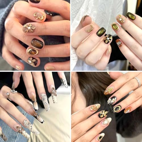 5D Embossed Light Brown Floral Nail Art Stickers Gilded Devil Flower Decals