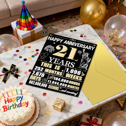 VivaGem 21st Anniversary Jumbo Card with Envelope, Giant 14x22 Inch Retro Black and Gold Signatures Keepsake Gift for Wife Husband