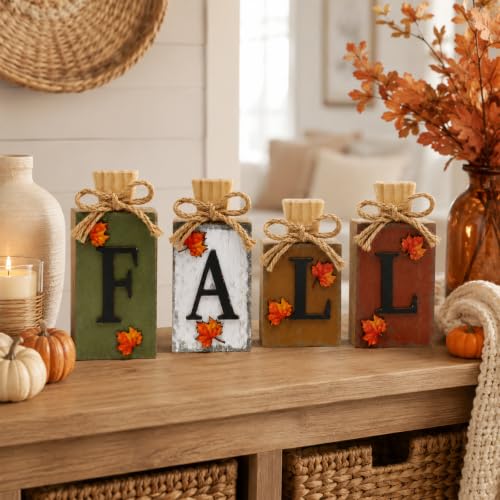 4Pcs Rustic Wooden FALL Sign Set - Farmhouse Autumn Table Decor (FALL-2)