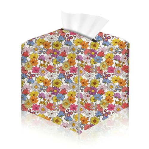 Floral PU Leather Tissue Box Cover - 5x5 Inch Stylish Holder
