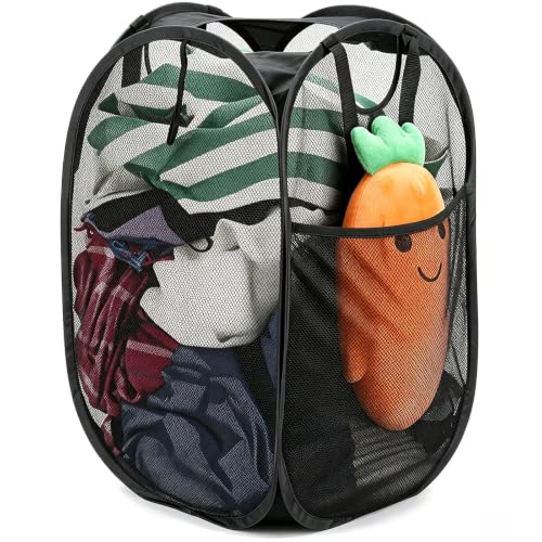 HOUSE AGAIN Black 70L Collapsible Mesh Laundry Hamper with Steel Frame & Handles