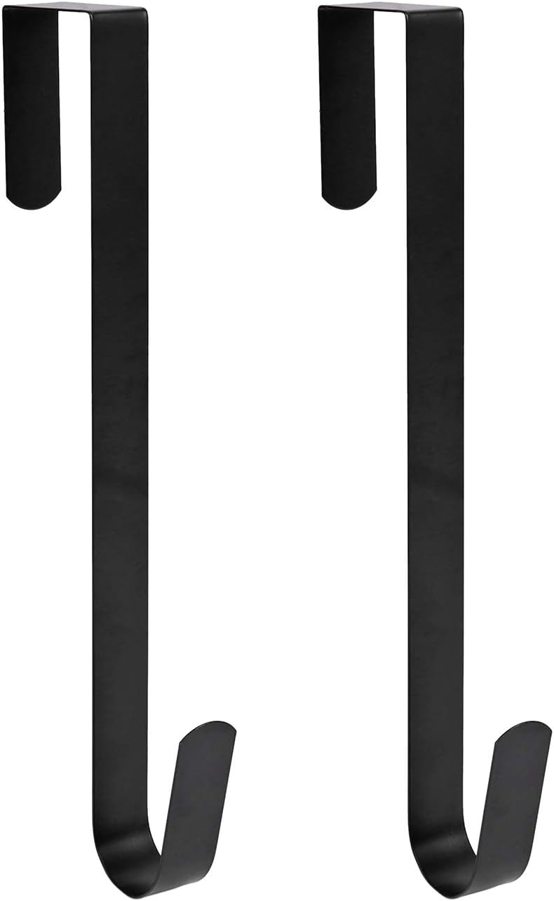 Sattiyrch Wreath Hanger - 12" Steel Over The Door Hook for Front Door | Black, 2-Pack