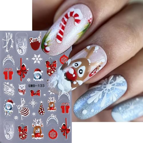 5D Embossed Christmas Nail Stickers Snowflake Bow Decals 3PCS