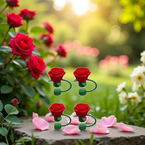 Silicone Rose Flower Straw Covers for Stanley Cup 4-Pack