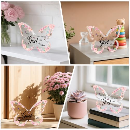 Inspirational Pink Butterfly Desk Decor for Women - God