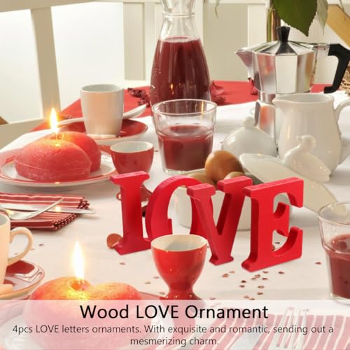 Wooden Love Sign Table Centerpiece 4-Piece Retro Dining Decor