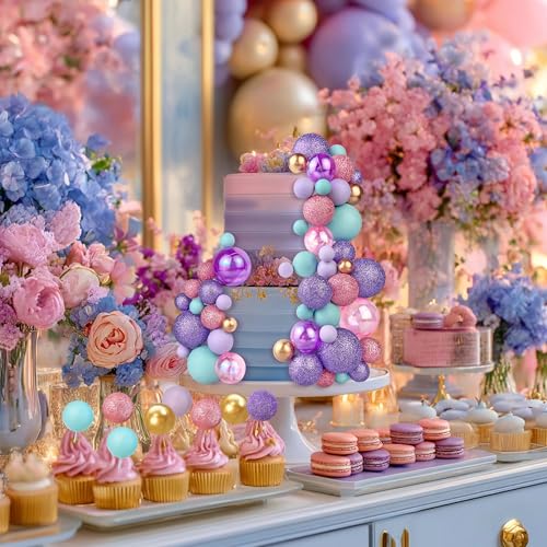 50PCS Pink Blue Purple Macaron Ball Cake Toppers for DIY Baking & Wedding Decor
