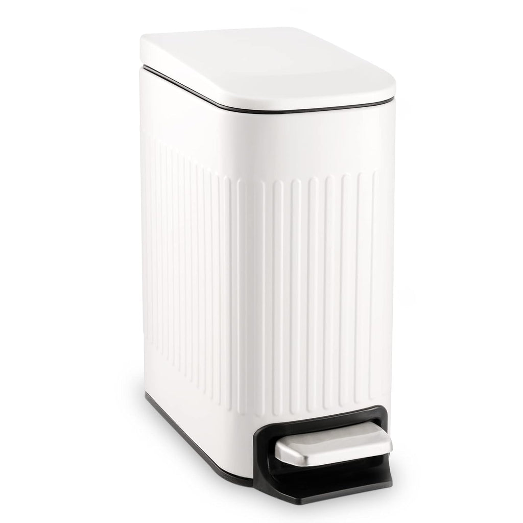 TrashAid Slim Bathroom Trash Can - Soft Close Lid, 6L Stainless Steel Wastebasket | White