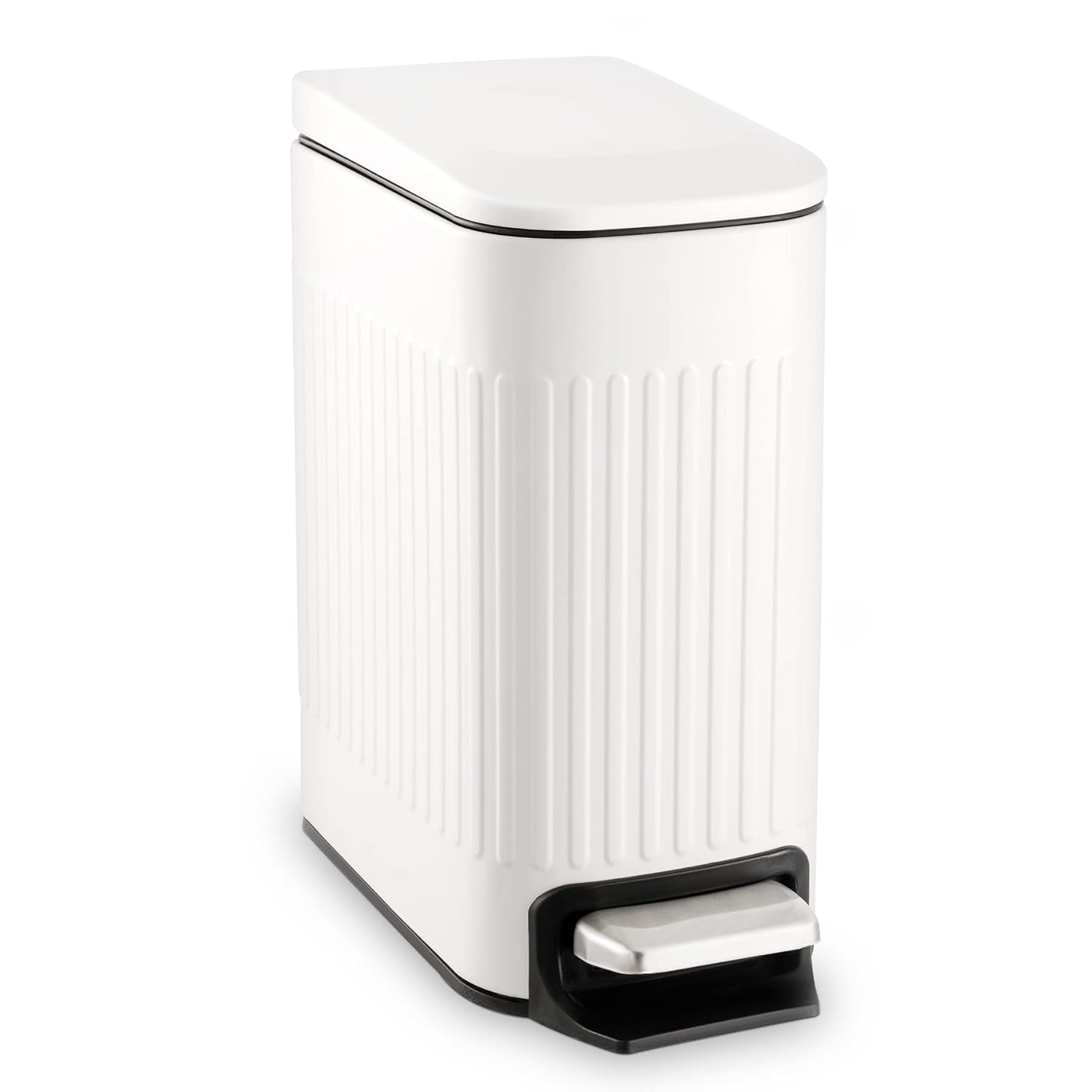 TrashAid Slim Bathroom Trash Can - Soft Close Lid, 6L Stainless Steel Wastebasket | White