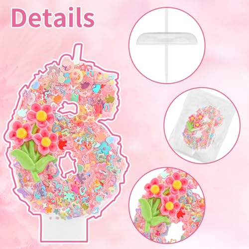 Floral Number 6 Birthday Candle - Pink Flower Cake Topper